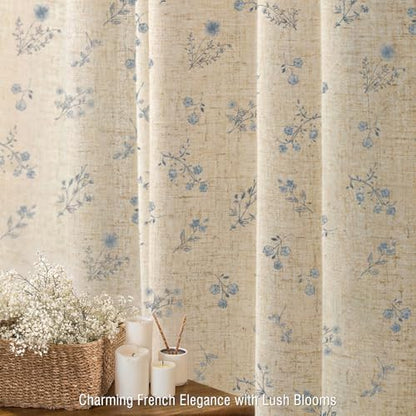 Blue Floral Farmhouse Vintage Linen Shower Curtain French Country 72Wx72H