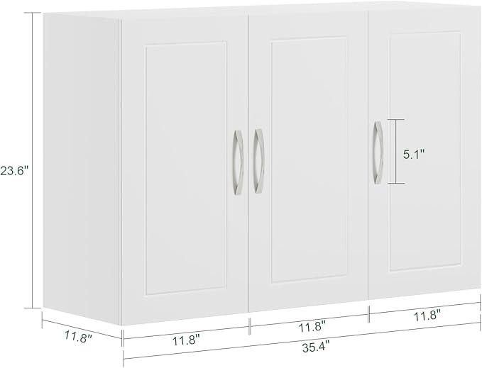 SoBuy Bathroom Wall Cabinet, Large 3-Door, 23.6 x 11.8 x 35.4 in, White | Adjustable Shelf Floating Wall Storage Cabinet, Multi-Scene Bathroom Cabinet For Laundry, Kitchen & Garage, FRG231-L-W