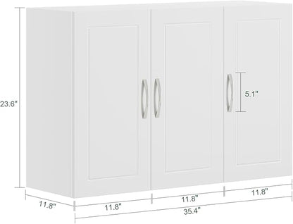 SoBuy Bathroom Wall Cabinet, Large 3-Door, 23.6 x 11.8 x 35.4 in, White | Adjustable Shelf Floating Wall Storage Cabinet, Multi-Scene Bathroom Cabinet For Laundry, Kitchen & Garage, FRG231-L-W