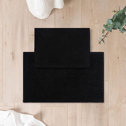 FRESHMINT Chenille Bath Rugs Set 2 Pieces, Black, 17''x24''+20''x32''