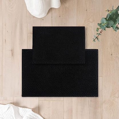 FRESHMINT Chenille Bath Rugs Set 2 Pieces, Black, 17''x24''+20''x32''