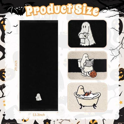 FuWeave 3 Pcs Black Beige Halloween Ghost Hand Towels for Bathroom