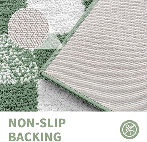 CozeCube Sage Green Checkered Bath Mat 24"x16" Non Slip Washable Rug