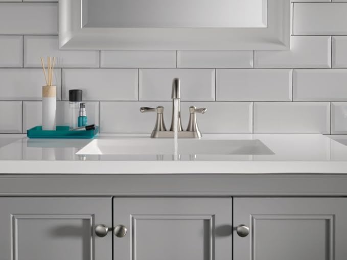 Delta Faucet Esato Centerset Bathroom Faucet Brushed Nickel, Bathroom Sink Faucet, Drain Assembly Included, SpotShield Brushed Nickel 25897LF-SP