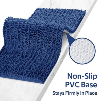 ACCUMTEK Upgrade Extra Large Blue Bathroom Rug Set 3 Pieces Ultra Soft, Thick Absorbent Bath Mats, Non Slip Chenille Toilet Mat for Bathroom, Bedroom, Kitchen