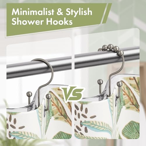 Amazer Shower Curtain Rings, Rust-Resistant Metal Double Shower Hooks for Curtain Rolling Shower Curtain Hooks Rings Shower Rings for Bathroom Shower Curtain Rod, Matte Nickel, Set of 12 Rings