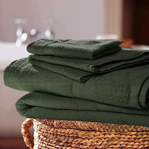 BOUTIQUO 8 Piece Towel Set 100% Ring Spun Cotton, 2 Bath Towels 27X54, 2 Hand Towels 16X28 and 4 Washcloths 13X13 - Ultra Soft Highly Absorbent Machine Washable Hotel Spa Quality - Olive Green