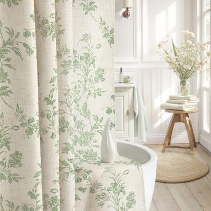 Sage Green Floral Shower Curtain,Vintage Linen Beige Cottagecore Shower Curtains for Bathroom, 72" W x 78" L