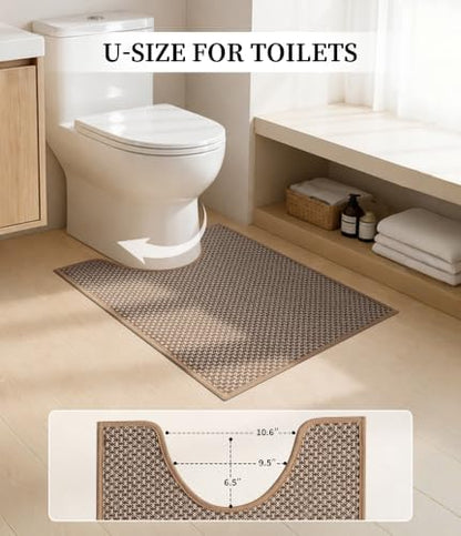 YIHOUSE Khaki Bathroom Rugs Sets 3 Pieces,Thin Bath Mat Quick Dry