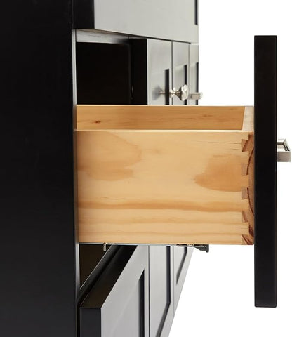 Bradford 60 Inch Bathroom Vanity Single Sink — Black Bathroom Vanity with Sink, 1.5" Edge Italian Carrara Marble Countertop, Solid Wood, 2 Soft-Close Doors, 4 Dovetail Drawers