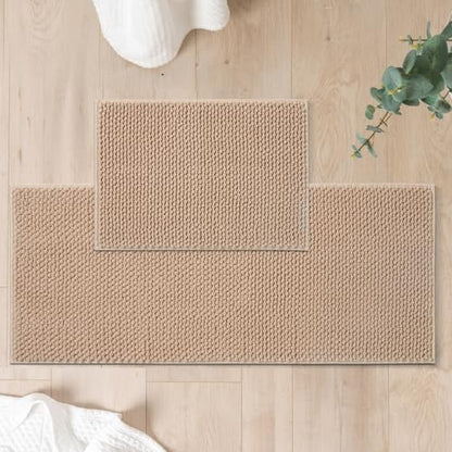FRESHMINT Chenille Bath Rugs Set 2 Pieces, Beige, 17''x24''+20''x47''