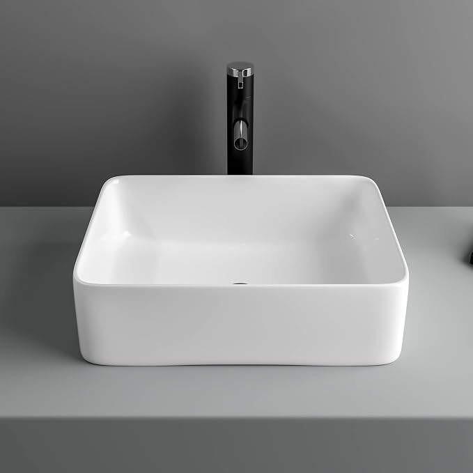 19"x15" Vessel Sink Rectangule Bowl Sinks for Bathrooms White Vessel Sink Above Counter Rectangular Ceramic Vessel Bathroom Sink Porcelain Lavatory Vanity Sink Basin