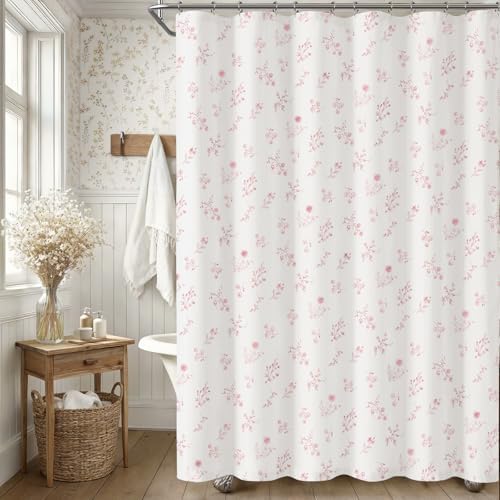 Pink Floral Farmhouse Vintage Cotton Shower Curtain French Country 72Wx72H