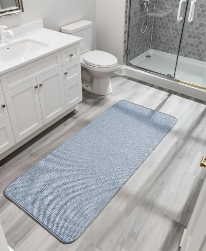 Bosap Bath Mat,Ultra Thin Bathroom Runner Rugs,Large Bath Mats for Bathroom,Quick Dry,Non-Slip,Machine Washable,Low Pile,Bath Rug,Shower Outside,Sink,Home Decor Accessories.Blue,3'x6'(36x72inch)