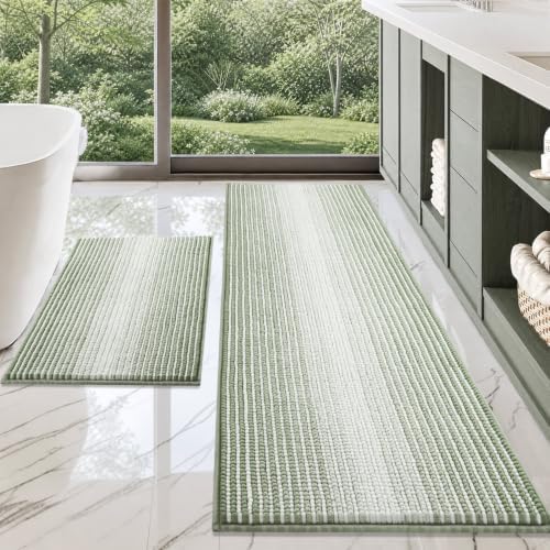 BSICPRO Bathroom Rugs Sets 2 Piece, Non Slip Bath Mats, Greyish Green