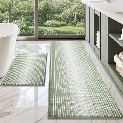 BSICPRO Bathroom Rugs Sets 2 Piece, Non Slip Bath Mats, Greyish Green