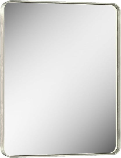 Keonjinn 24 x 30 Inch Brushed Nickel Bathroom Vanity Mirror, Aluminum Frame | HD Tempered Glass, Silver Bathroom Mirrors for Over Sink, Rust-Resistant, Rounded Rectangle, French Cleat Mount, Home Décor