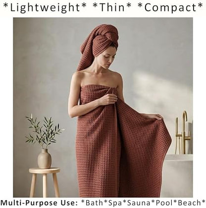 PÜSKÜL Natural 100% Turkish Cotton Waffle Towels Set of 4-Piece, Brick-Red