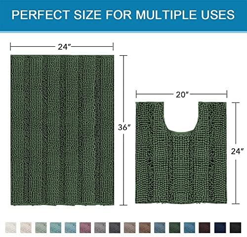 H.VERSAILTEX Bathroom Rugs Bath Rug Set 2 Piece Bathroom Contour Rug Toilet Mat Sets Non Slip Contour Bath Rug Ultra Thick Water Absorbent Striped Bath Mats(36" x 24" Plus 20" x 24" U, Bronze Green)