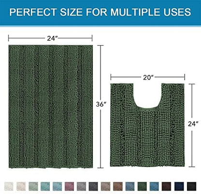 H.VERSAILTEX Bathroom Rugs Bath Rug Set 2 Piece Bathroom Contour Rug Toilet Mat Sets Non Slip Contour Bath Rug Ultra Thick Water Absorbent Striped Bath Mats(36" x 24" Plus 20" x 24" U, Bronze Green)
