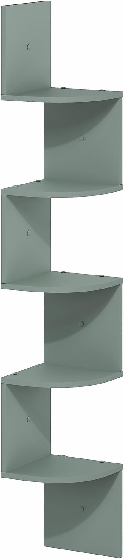 Furinno Rossi Floating Book Shelves for Wall, 5-Tier Zigzag Corner Shelf Wall Mounted, Radial Corner Floating Shelf, for Living Room, Bedroom, Bathroom, Home Office, Sage Green