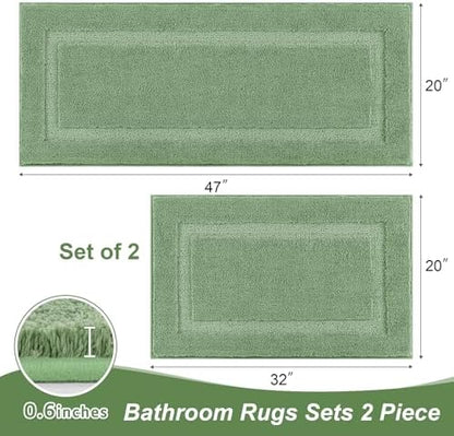 SHACOS Soft Microfiber Bathroom Rugs Set of 2 Pieces, Sage Green