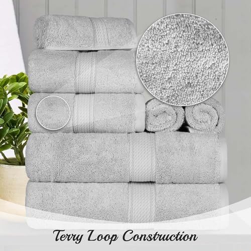 SUPERIOR Egyptian Cotton Ultra Plush & Absorbent, 8 Piece Set, Silver