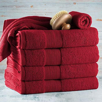 Hearth & Harbor Bath Towels for Bathroom - 100% Ring Spun Cotton Luxury Bathroom Towels - Ultra Soft & Highly Absorbent, Bath Towels Set of 6 - Burgundy Red