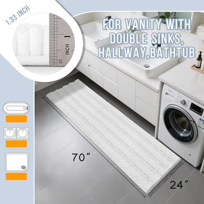 Yimobra Bathroom Runner Rug, 70 x 24, Long Bathroom Rugs Large Bath Mat, Soft Super Absorbent and Thick, Non-Slip, Machine Washable, Carpets for Home, Nursery, Bed and Living Room, White