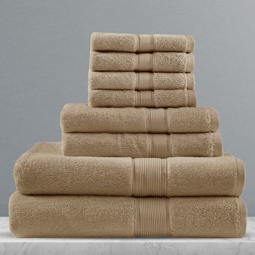 Madison Park 800GSM 100% Cotton Bathroom Bath Towel Set of 8, Taupe