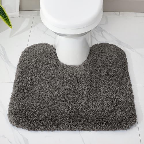 Disolla Toilet Mat 22x24 - Non Slip Fluffy U-Shaped Contour Rug, Ultra-Soft Plush Toilet Floor Mat, Absorbent & Machine Washable, Dark Grey