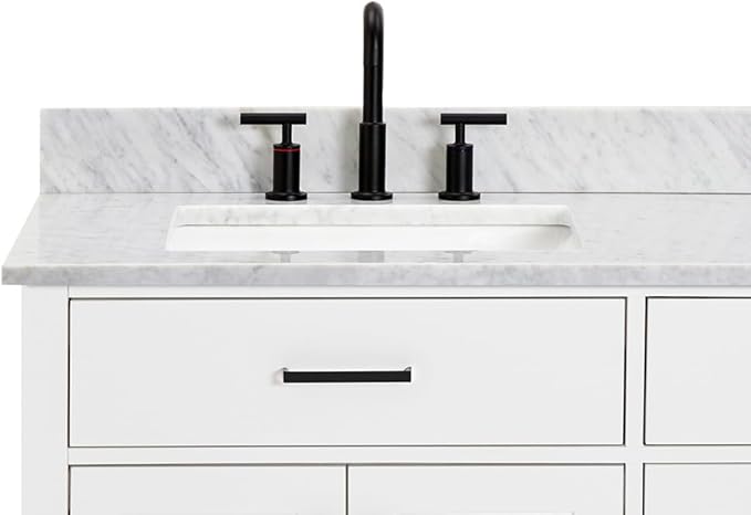 ARIEL Hepburn 72-inch Bathroom Vanity with Sink,Solid Wood, 0.75-inch Italian Carrara Marble Countertop, Double Rectangular Porcelain Sink, 4 Soft Closing Doors, 6 Dovetail Drawers, White