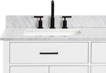 ARIEL Hepburn 72-inch Bathroom Vanity with Sink,Solid Wood, 0.75-inch Italian Carrara Marble Countertop, Double Rectangular Porcelain Sink, 4 Soft Closing Doors, 6 Dovetail Drawers, White