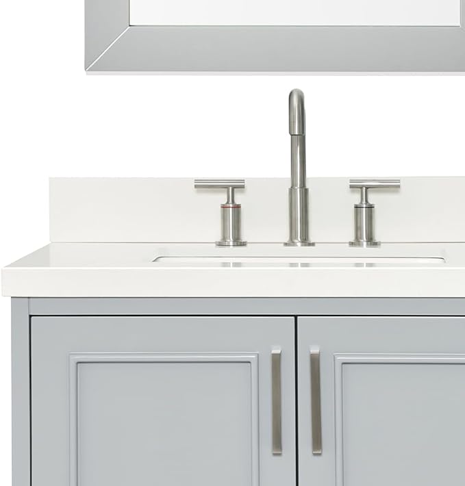 ARIEL Stafford 84-inch Bathroom Vanity with Sink,Solid Wood, 1.5-inch Pure White Quartz Countertop & Backsplash, Double Rectangular Porcelain Sink, 5 Soft Closing Doors, 6 Dovetail Drawers, Grey