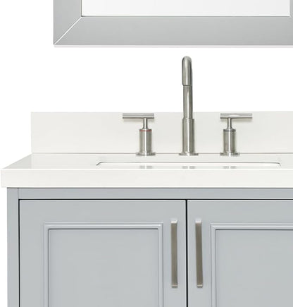 ARIEL Stafford 84-inch Bathroom Vanity with Sink,Solid Wood, 1.5-inch Pure White Quartz Countertop & Backsplash, Double Rectangular Porcelain Sink, 5 Soft Closing Doors, 6 Dovetail Drawers, Grey