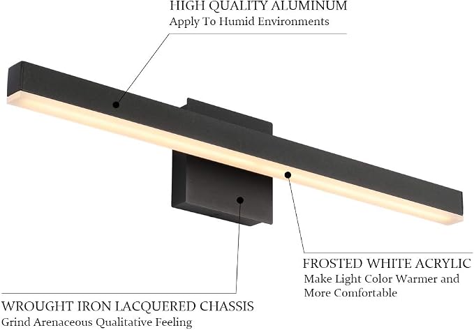 Aipsun 23.6 inch Modern Black Vanity Light LED Bathroom Vanity Light Fixtures Black Wall Light for Bathroom (Warm White 3000K)