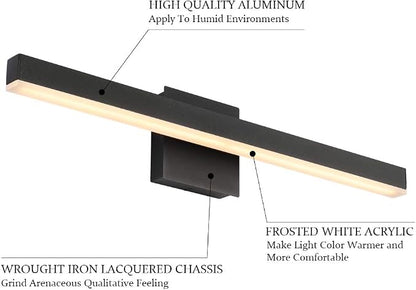 Aipsun 23.6 inch Modern Black Vanity Light LED Bathroom Vanity Light Fixtures Black Wall Light for Bathroom (Warm White 3000K)