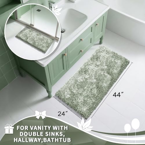 Yimobra Long Bathroom Rug Non Slip 44x24 Inch, Extra Thick Soft Absorbent Chenille Bath Mat, Machine Washable Bath Rugs for Bathroom Floor, Tub and Shower, Home Decor Accessories, Sage Green