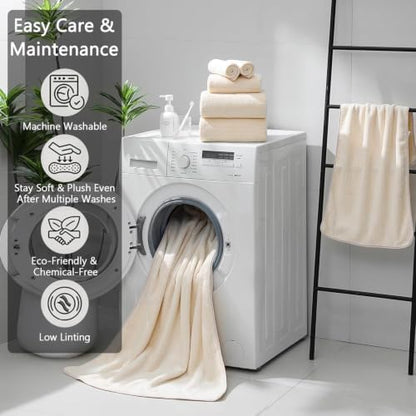 Ycosy 18 Piece Bath Towels Set,100% Microfiber Family Bathroom Towel with Hanging Loops-6 Bath Towels,6 Hand Towels,6 Washcloths,Quick Dry Highly Absorbent Shower Towel for Bathroom,Hotel,Spa-Beige