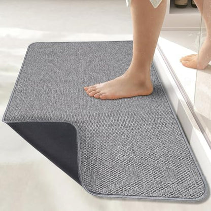 Bosap Bath Mat,Ultra Thin Bathroom Rugs,Rubber Bath Mats for Bathroom,No Slip Bath Rugs,Quick Dry,Machine Washable,Low Pile,Absorbent,Shower Outside,Sink,Home Decor Accessories.Grey,2'x3'(24x36inch)