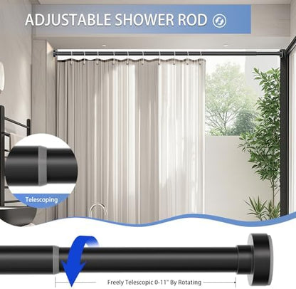 Black Shower Curtain Rod 34-82 Inch(2.8-6.8ft) Adjustable Shower Rod
