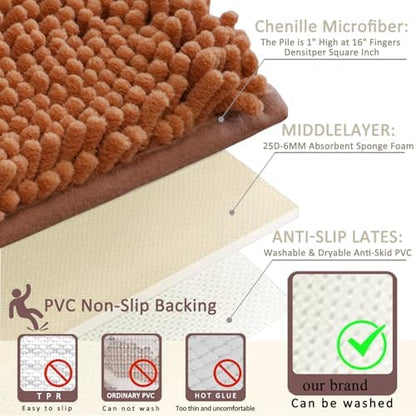 Bathroom Rugs Set 3 Piece Non Slip, Bath Rugs with PVC Backing, Absorbent, Plush Carpet Mats, Bath Mats for Bedroom, Kitchen, Tub, Home Decor (Champagne)