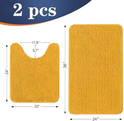 OLANLY Chenille Bathroom Rugs Sets 2 Piece, 36"x24"+24"x20", Golden Yellow