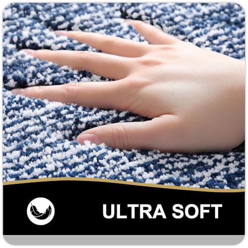 OLANLY Large Bathroom Rugs 40x24, Soft Absorbent Microfiber Bath Rugs, Navy