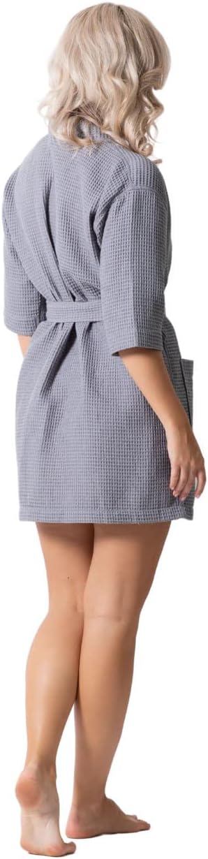 Lightweight Waffle Knit Bath, Spa & Bridesmaids Kimono Short Robes for Women - Quick Dry & Soft
