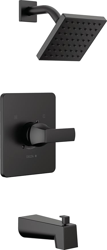 Delta Faucet Velum 14 Series Single-Function Black Tub and Shower Faucet Set, Valve Trim Kit, Shower Handle, Delta Shower Trim Kit, Shower Set, Matte Black T14437-BL (Valve Not Included)