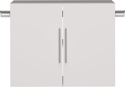 Prepac HangUps 30" Wide Upper Garage Storage Cabinet, Wood Hanging Wall Cabinet for Laundry Room, Wall Mounted Storage with Adjustable Shelf, Floating Cupboard with Metal Hanging Rail, Light Gray