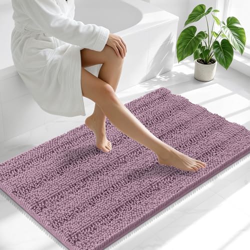 Smiry Thick Chenille Bathroom Runner Rugs 44x24, Soft Bath Mat, Deep Plum