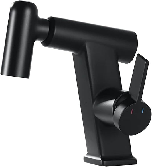 JRUIA White Bathroom Faucet, Brass Sink Mixer Tap, Pull Out Spray, Three Water Output Modes, Modern Swivel Kitchen Faucet,Black