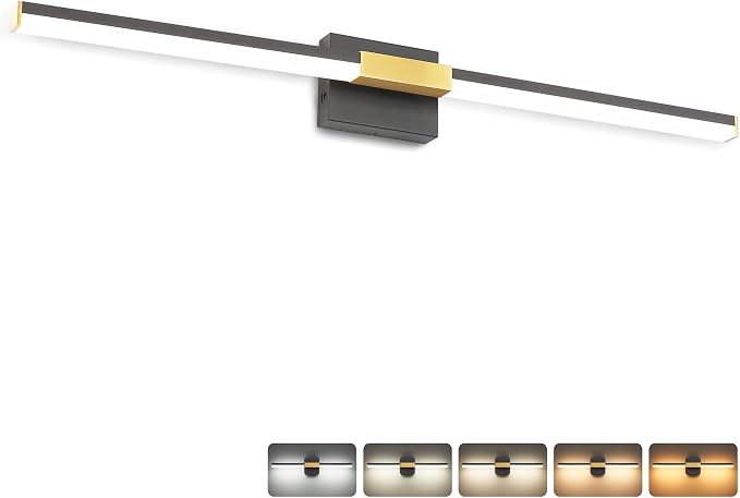 SOLFART Bathroom Light Fixtures 40-Inch: Black and Gold 5CCT Dimmable Vanity Lights for Bathroom, Solid Frosted Acrylic, Built-in Dimmer, 360 Degree Rotation, ETL IP44